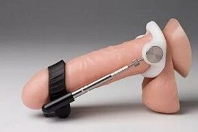 The device mechanically stretches the penis, increasing its size